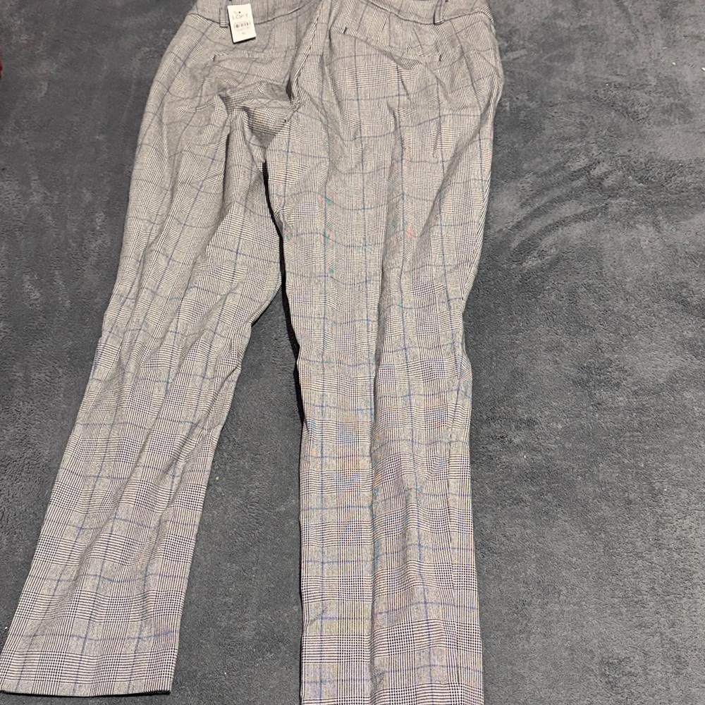 LOFT Women's Gray and Blue Plaid Pants - Picture 3 of 4